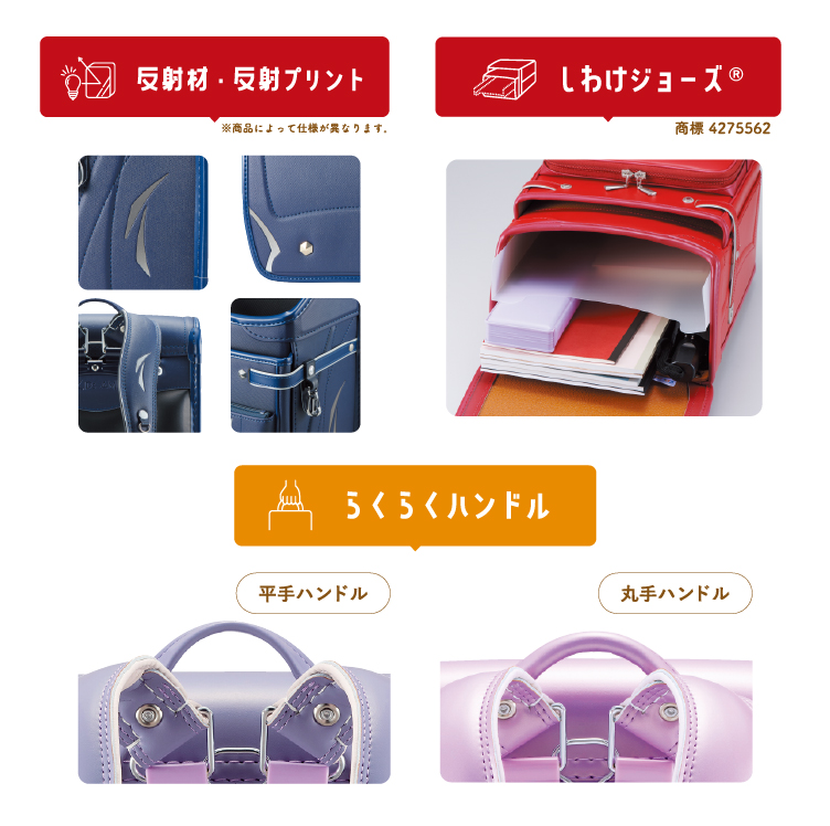 ランドセルの反射材としわけジョーズ